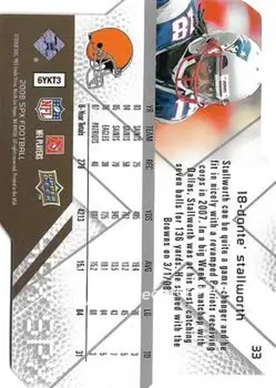 2008 SPx #33 - Donte Stallworth - Cleveland Browns - Back