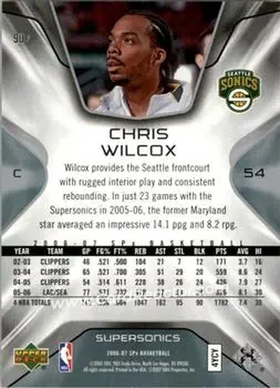 2006-07 SPx #90 - Chris Wilcox - Seattle SuperSonics - Back