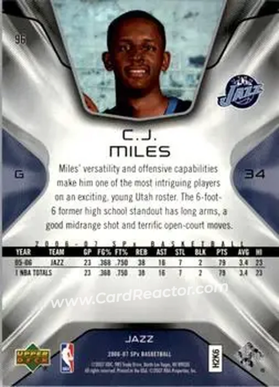 2006-07 SPx #96 - C.J. Miles - Utah Jazz - Back
