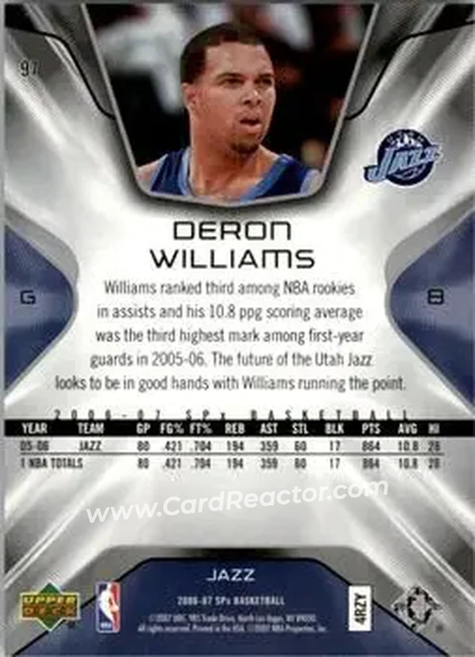 2006-07 SPx #97 - Deron Williams - Utah Jazz - Back