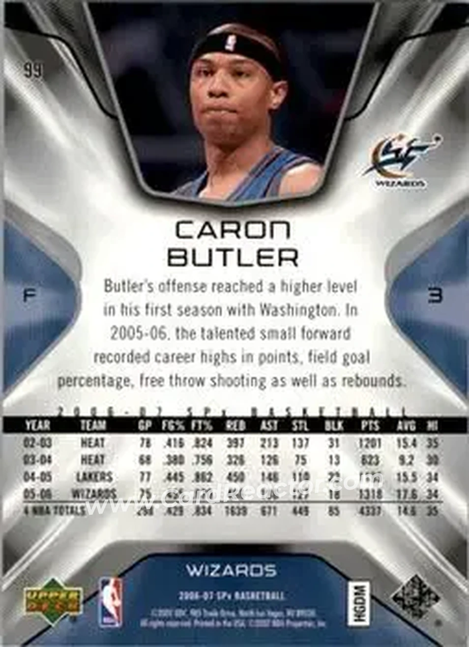 2006-07 SPx #99 - Caron Butler - Washington Wizards - Back