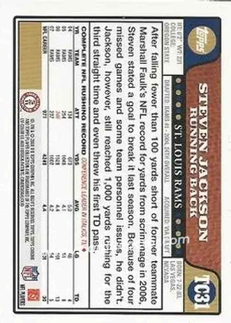 2008 Topps Chrome #TC31 - Steven Jackson - St. Louis Rams - Back 2008 Topps Chrome #TC31 - Steven Jackson - St. Louis Rams - Back
