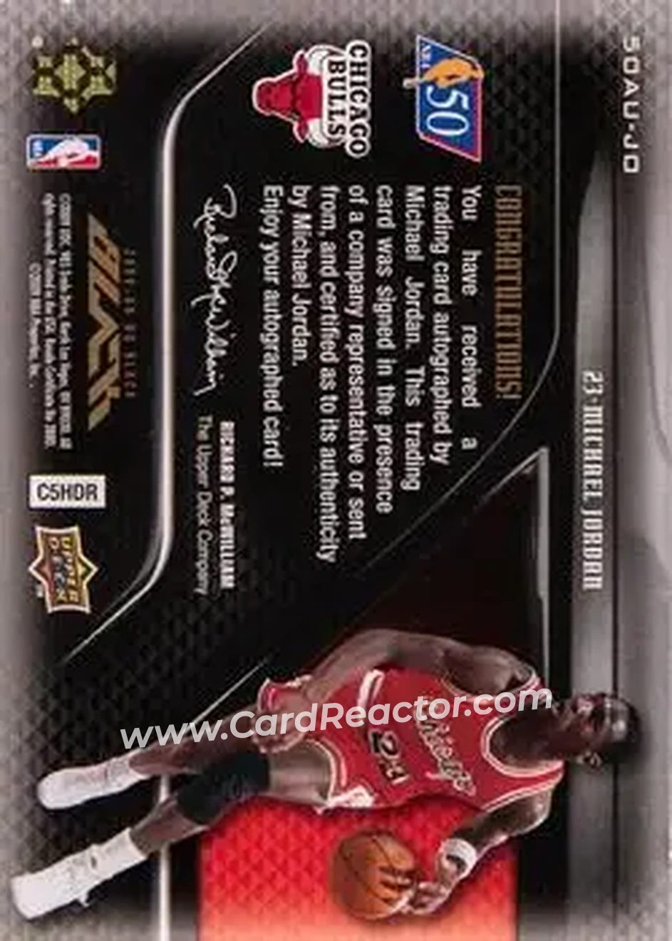 2008-09 UD Black - 50 Greatest Autographs Gold #50AU-JO - Michael Jordan - Chicago Bulls - Back