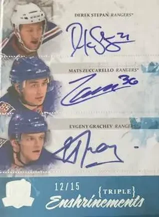 2010-11 Upper Deck The Cup - Enshrinements Triple #CE3-NYR - Mats Zuccarello - Evgeny Grachev - Derek Stepan AU, SN15 - New York Rangers - New York Rangers