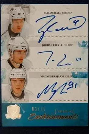 2010-11 Upper Deck The Cup - Enshrinements Triple #CE3-OIL - Taylor Hall - Jordan Eberle - Magnus Paajarvi AU, SN15 - Edmonton Oilers - Edmonton Oilers