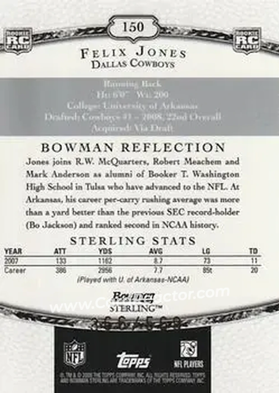 2008 Bowman Sterling #150a - Felix Jones - Dallas Cowboys - Back