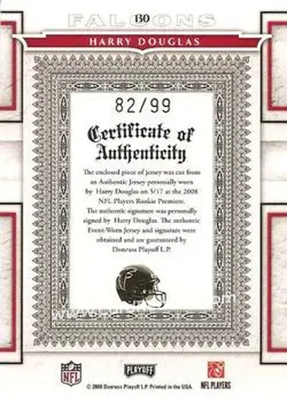 2008 Playoff National Treasures #130 - Harry Douglas - Atlanta Falcons - Back 2008 Playoff National Treasures #130 - Harry Douglas - Atlanta Falcons - Back