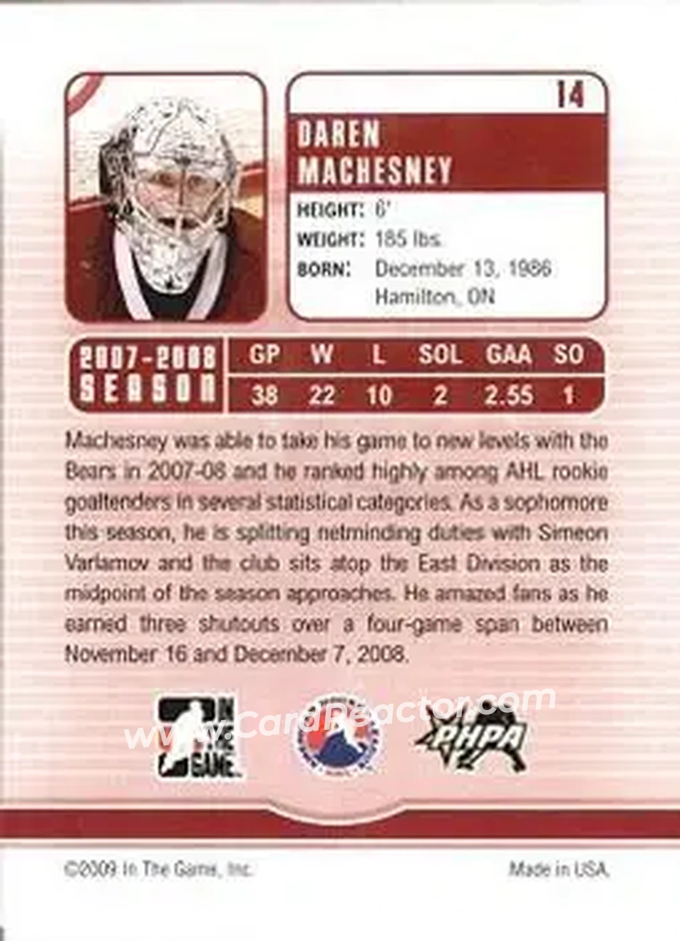 2008-09 In The Game Between The Pipes #14 - Daren Machesney - Hershey Bears - Back