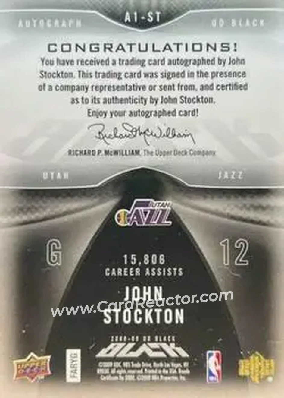2008-09 UD Black - Autographs #A1-ST - John Stockton - Utah Jazz - Back