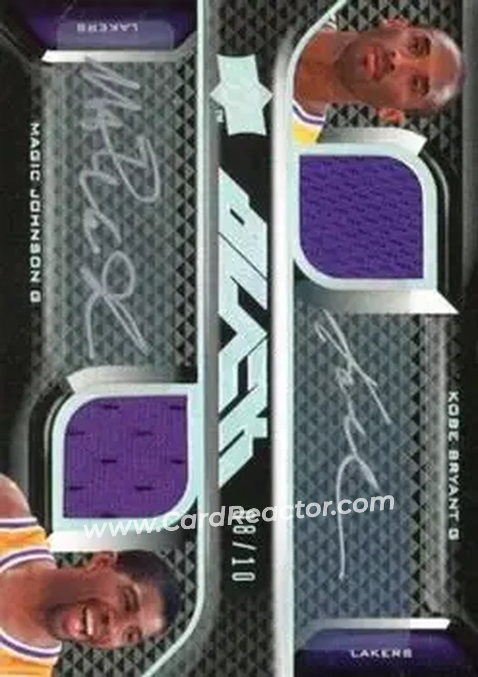 2008-09 UD Black - Autographs Jerseys Quad #QAJ-EVSW - Larry Bird - Kevin Garnett - Kobe Bryant - Magic Johnson AU, MEM, SN10 - Boston Celtics - Los Angeles Lakers - Front