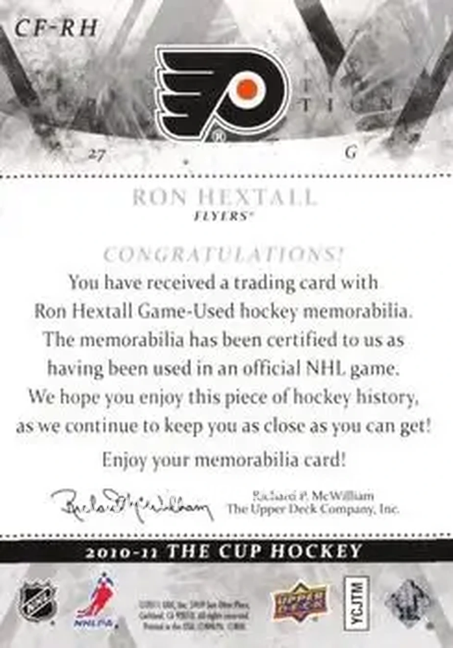 2010-11 Upper Deck The Cup - Foundations Jerseys #CF-RH - Ron Hextall - Philadelphia Flyers - Back