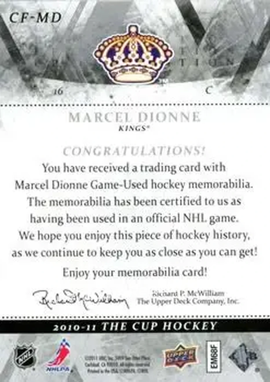 2010-11 Upper Deck The Cup - Foundations Patches #CF-MD - Marcel Dionne - Los Angeles Kings - Back 2010-11 Upper Deck The Cup - Foundations Patches #CF-MD - Marcel Dionne - Los Angeles Kings - Back