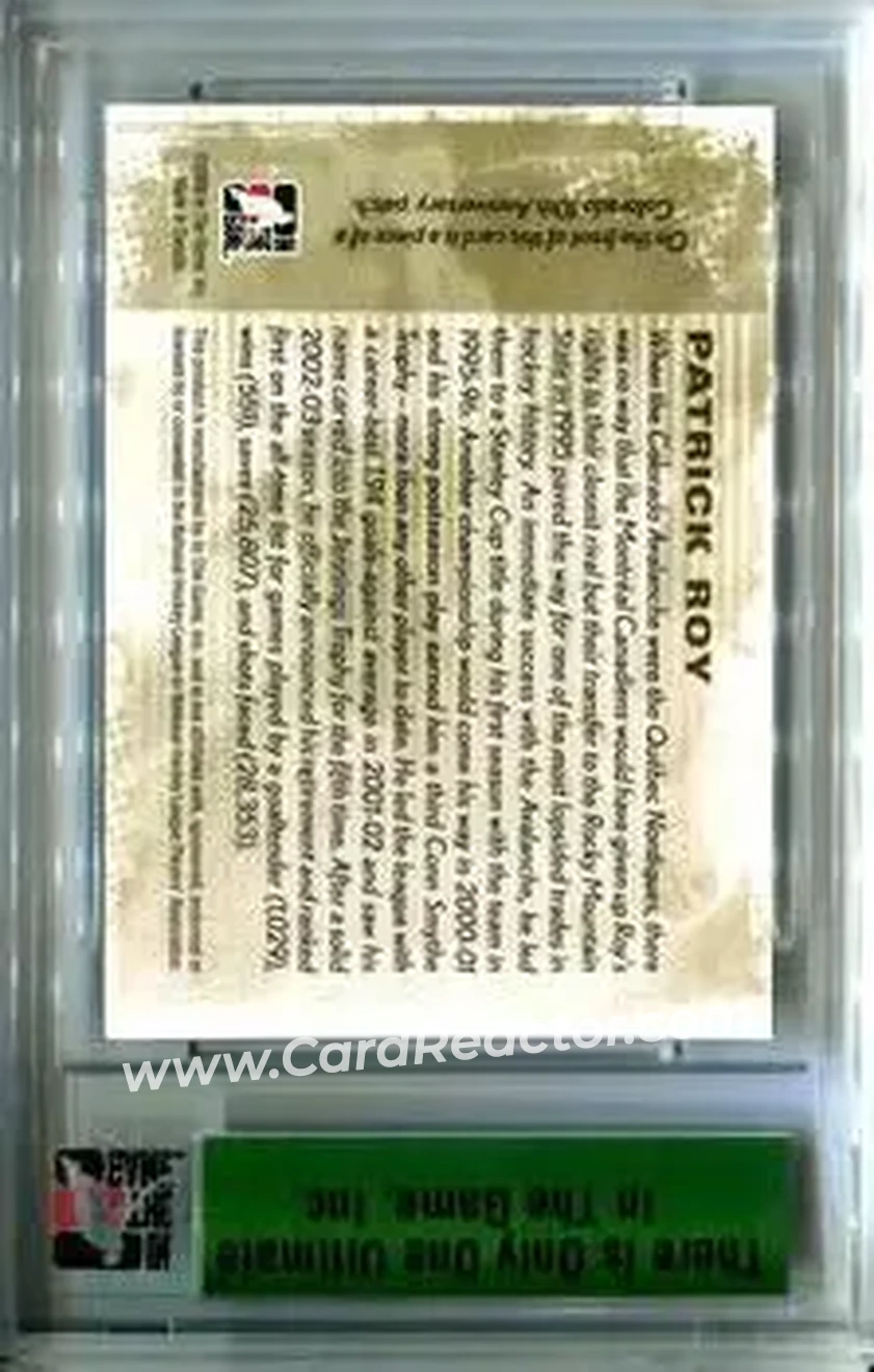 2008-09 In The Game Ultimate Memorabilia #NNO - Patrick Roy - Colorado Avalanche - Back
