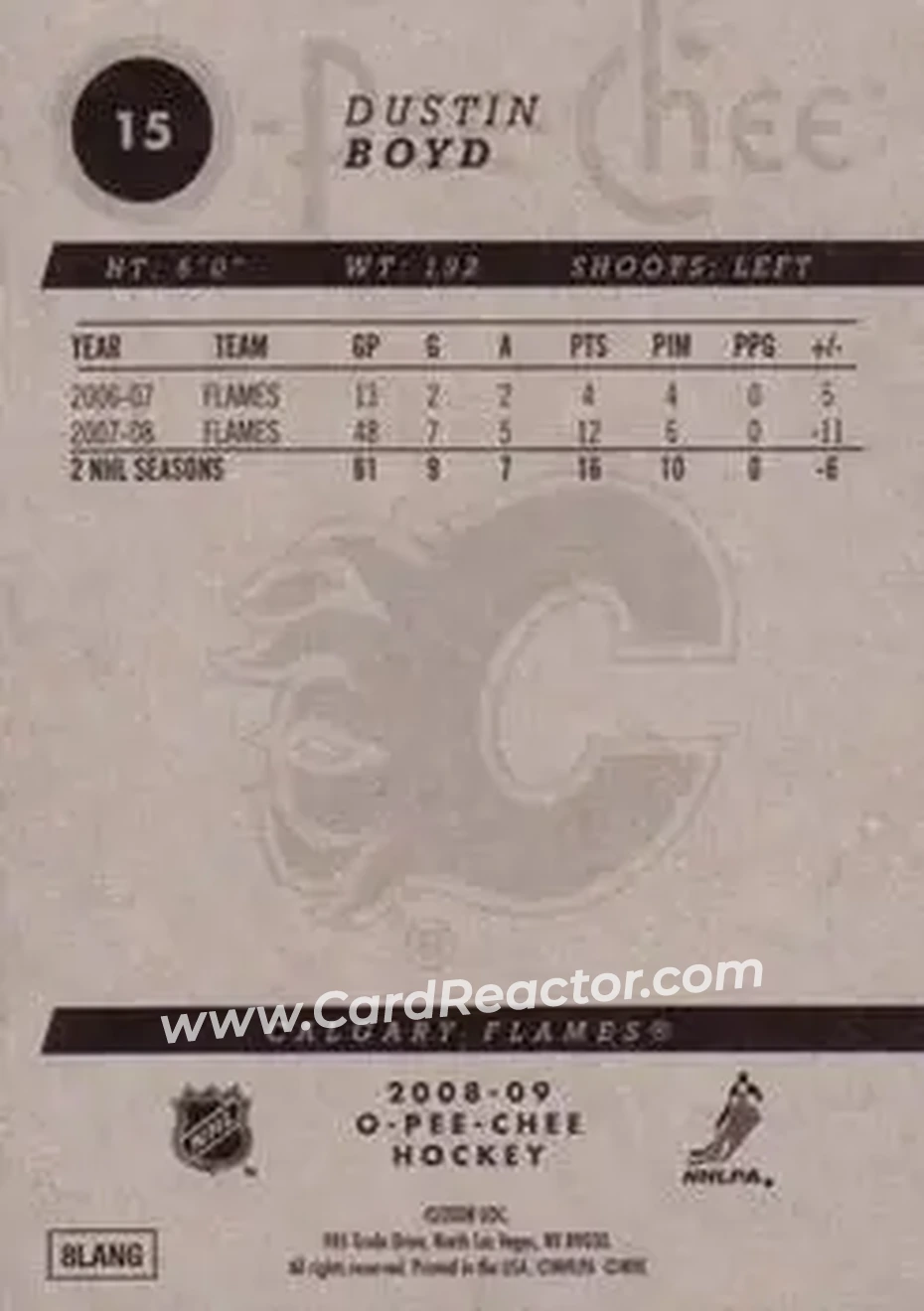 2008-09 O-Pee-Chee #15 - Dustin Boyd - Calgary Flames - Back