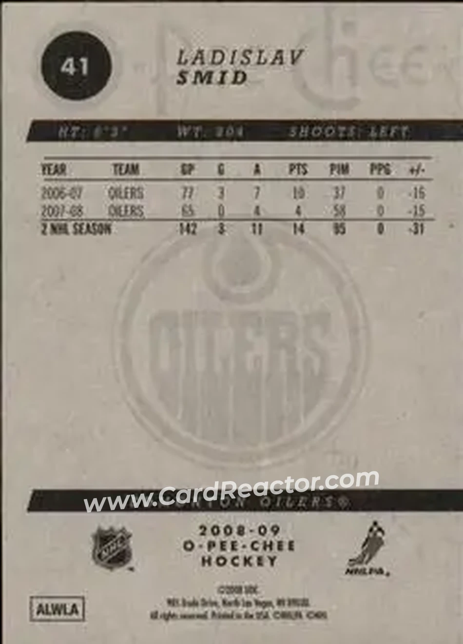 2008-09 O-Pee-Chee #41 - Ladislav Smid - Edmonton Oilers - Back
