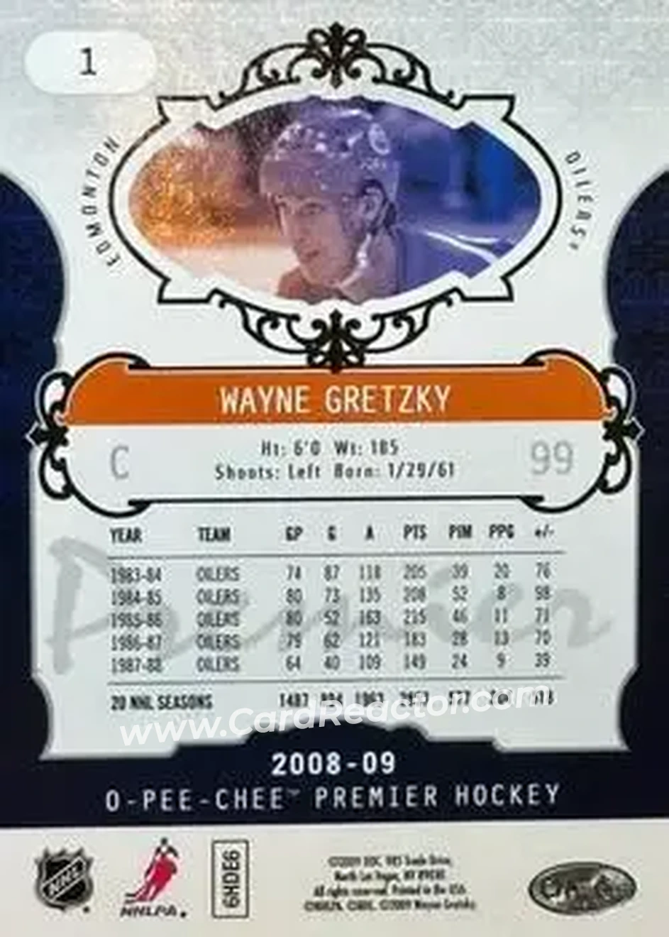 2008-09 O-Pee-Chee Premier #1 - Wayne Gretzky - Edmonton Oilers - Back