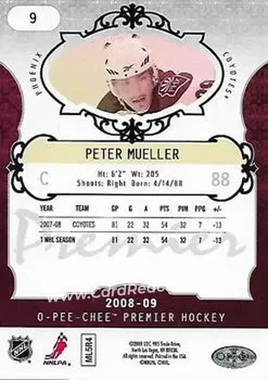 2008-09 O-Pee-Chee Premier #9 - Peter Mueller - Phoenix Coyotes - Back