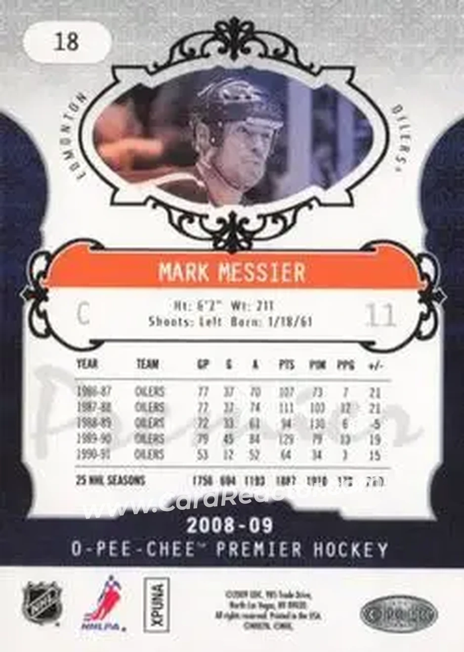 2008-09 O-Pee-Chee Premier #18 - Mark Messier - Edmonton Oilers - Back