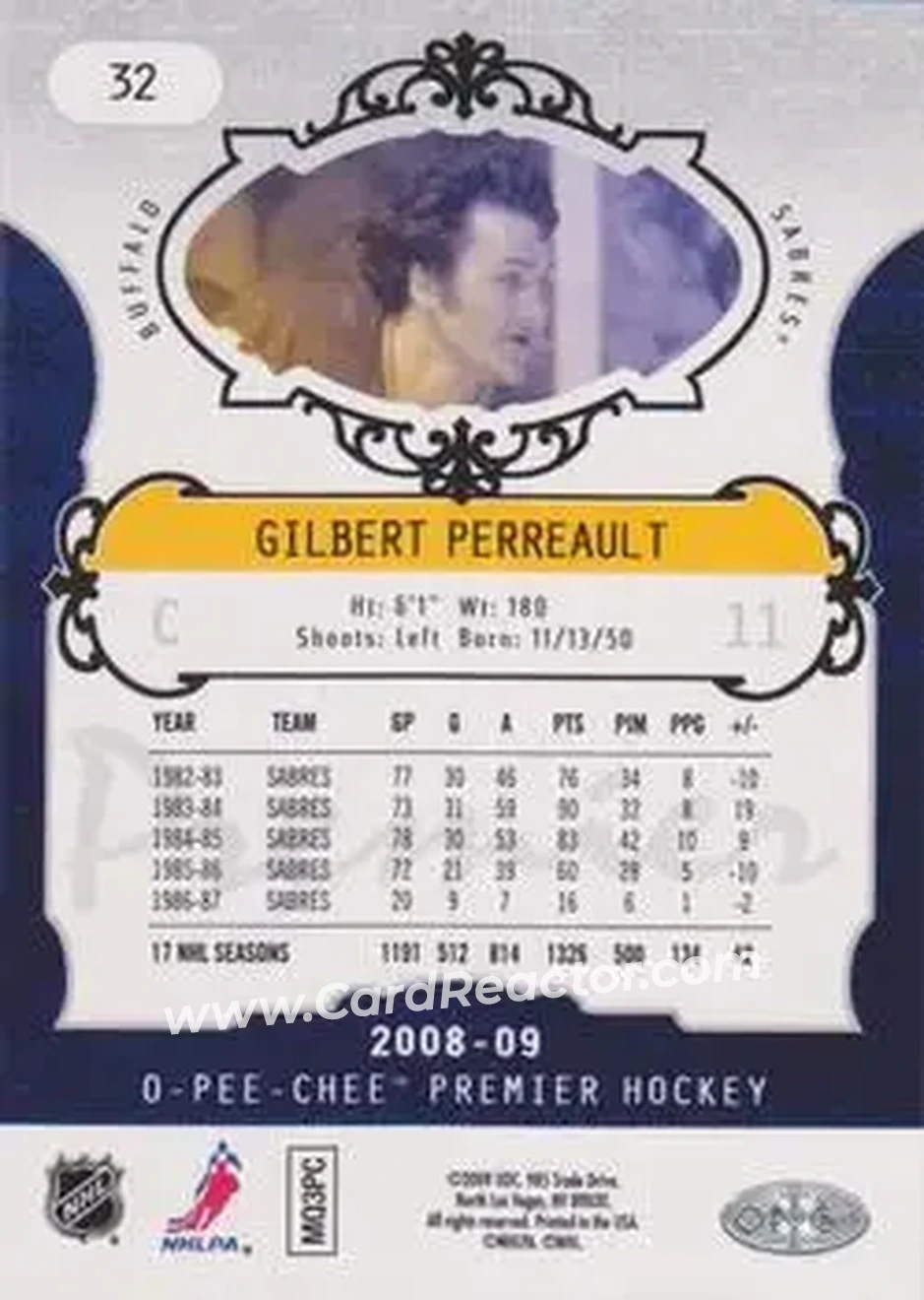 2008-09 O-Pee-Chee Premier #32 - Gil Perreault - Buffalo Sabres - Back