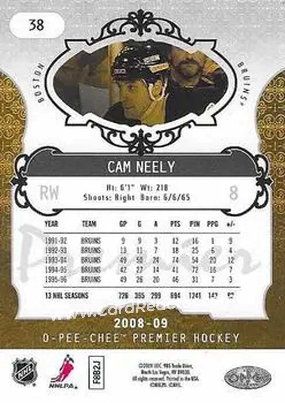 2008-09 O-Pee-Chee Premier #38 - Cam Neely - Boston Bruins - Back
