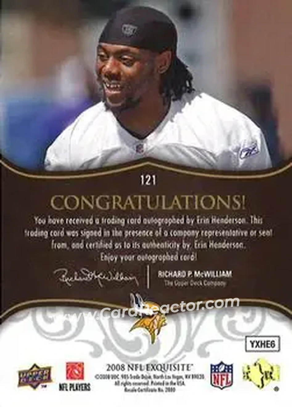 2008 Upper Deck Exquisite Collection #121 - Erin Henderson - Minnesota Vikings - Back