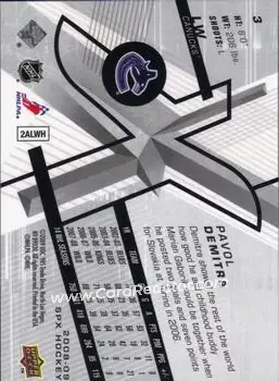 2008-09 SPx #3 - Pavol Demitra - Vancouver Canucks - Back