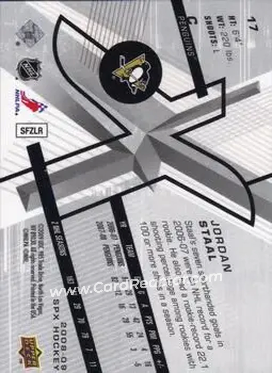 2008-09 SPx #17 - Jordan Staal - Pittsburgh Penguins - Back
