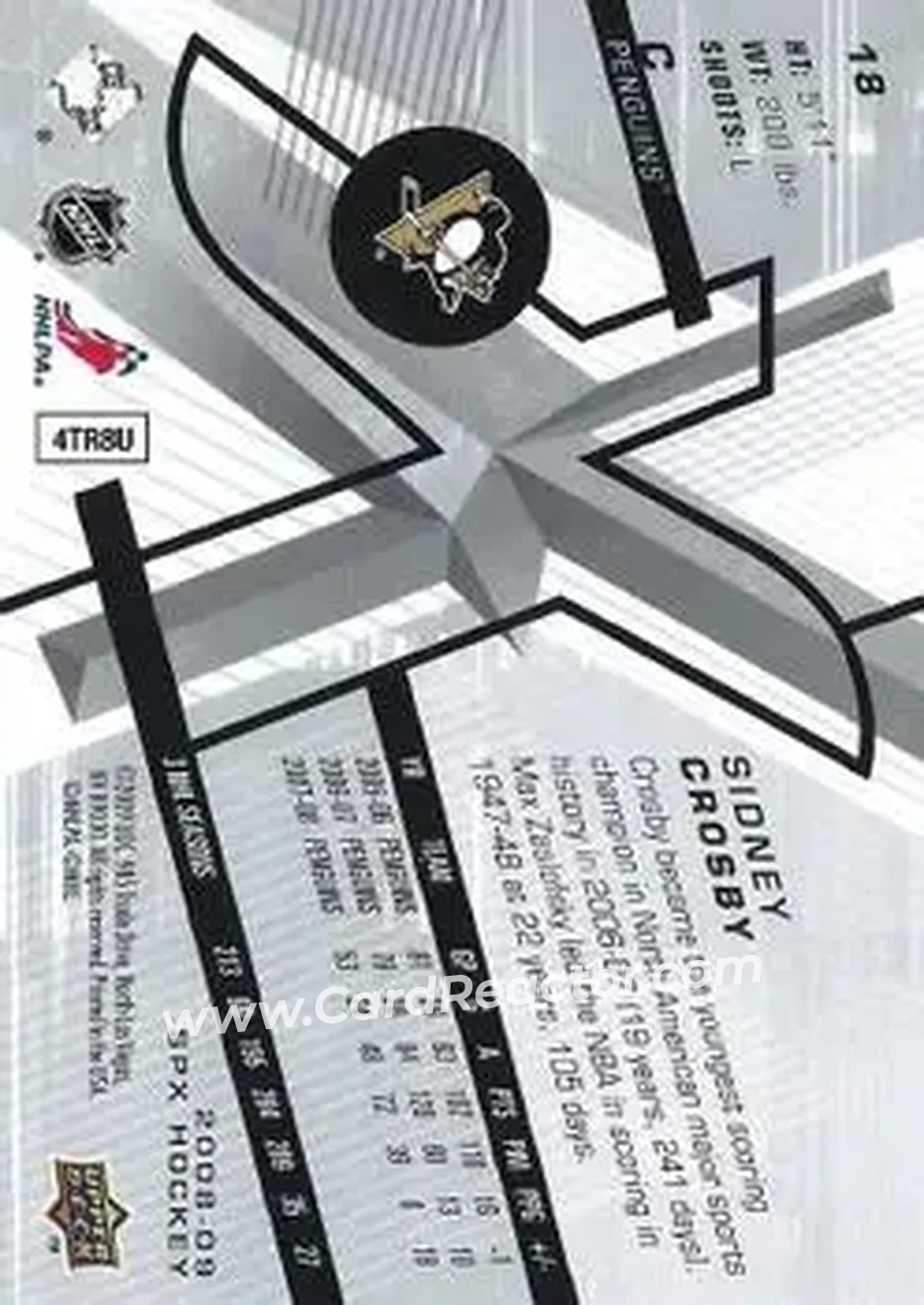 2008-09 SPx #18 - Sidney Crosby - Pittsburgh Penguins - Back