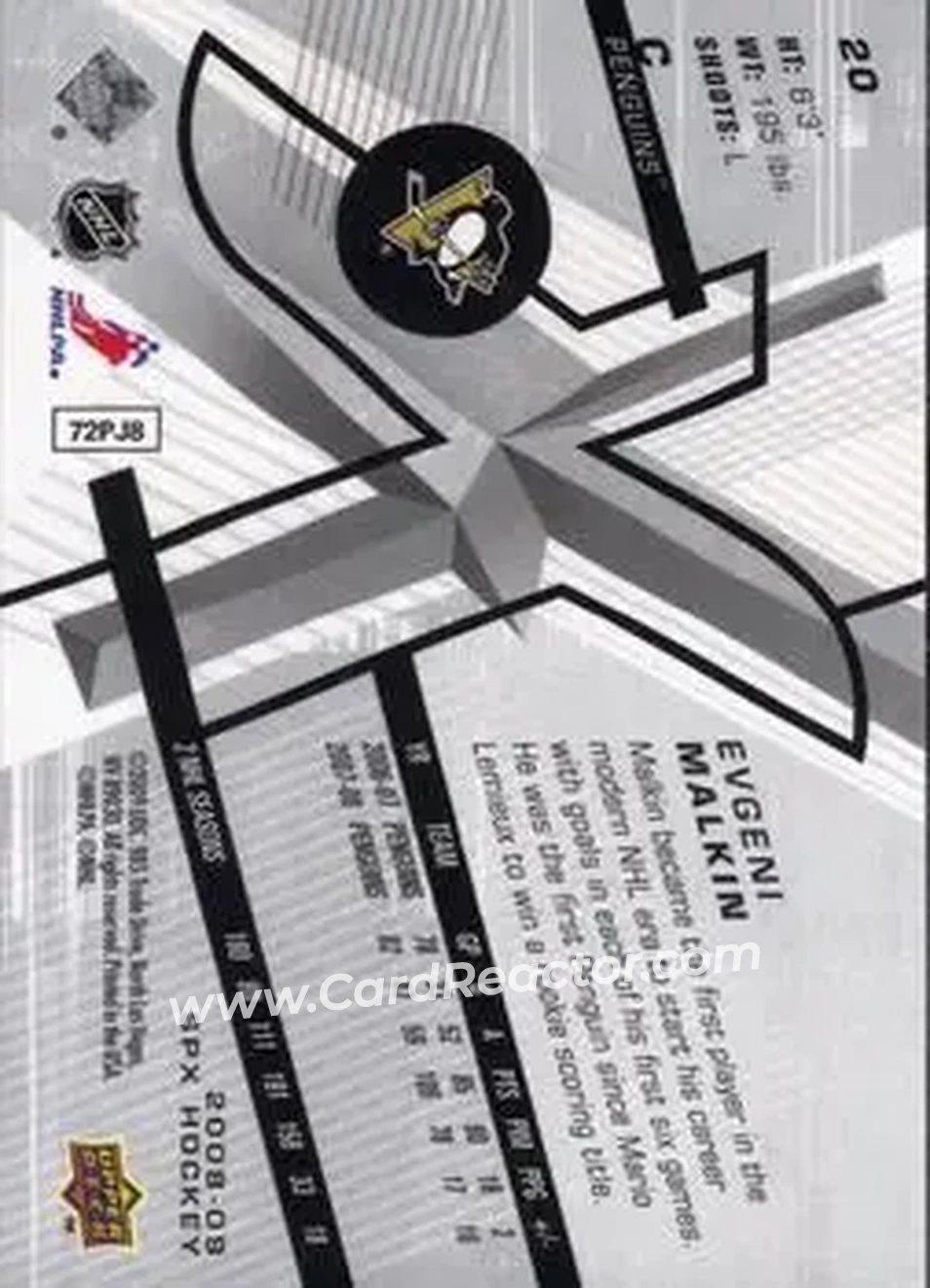 2008-09 SPx #20 - Evgeni Malkin - Pittsburgh Penguins - Back