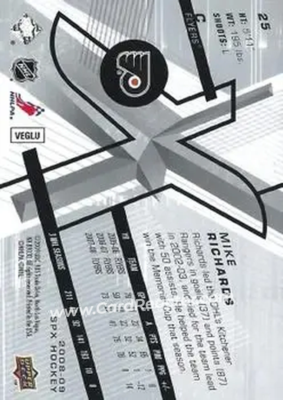 2008-09 SPx #25 - Mike Richards - Philadelphia Flyers - Back