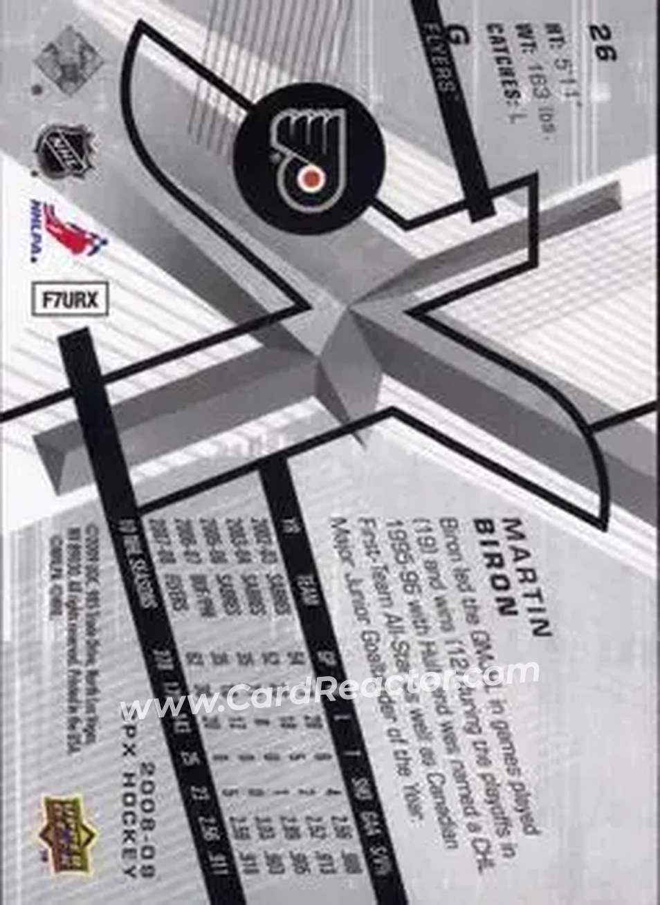 2008-09 SPx #26 - Martin Biron - Philadelphia Flyers - Back