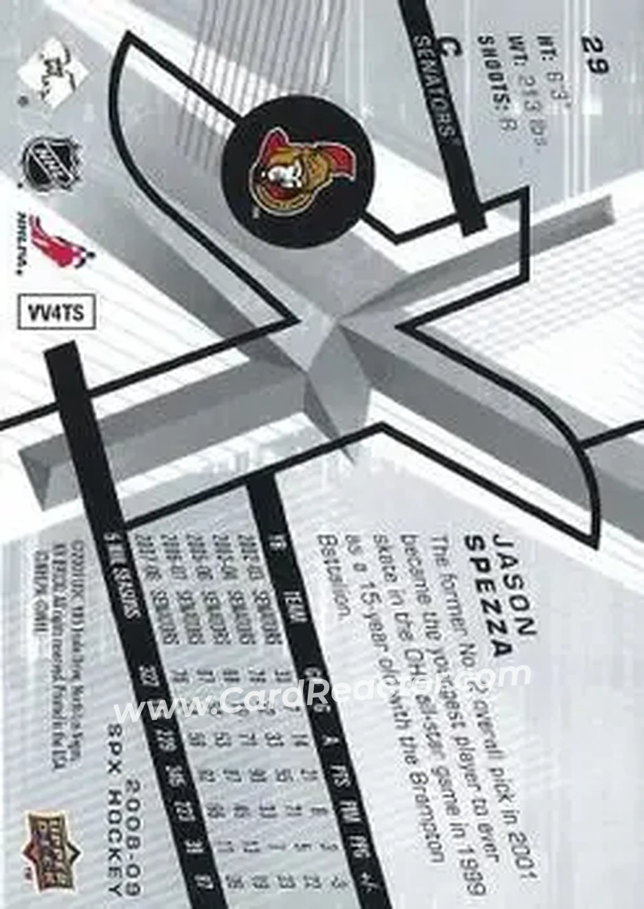 2008-09 SPx #29 - Jason Spezza - Ottawa Senators - Back