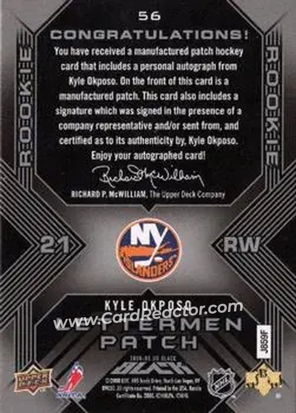 2008-09 UD Black #56 - Kyle Okposo - New York Islanders - Back 2008-09 UD Black #56 - Kyle Okposo - New York Islanders - Back