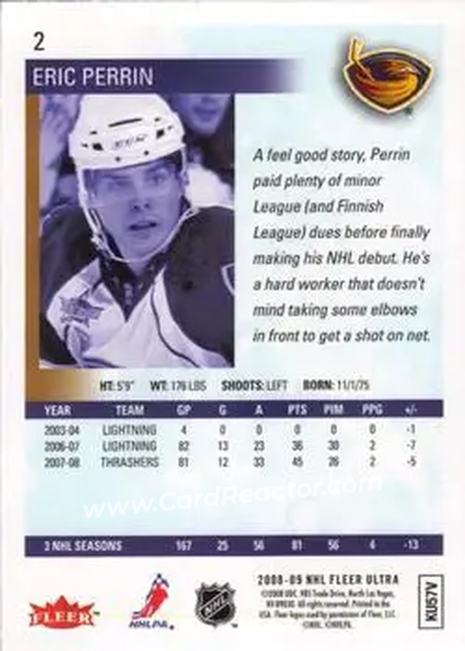 2008-09 Ultra #2 - Eric Perrin - Atlanta Thrashers - Back
