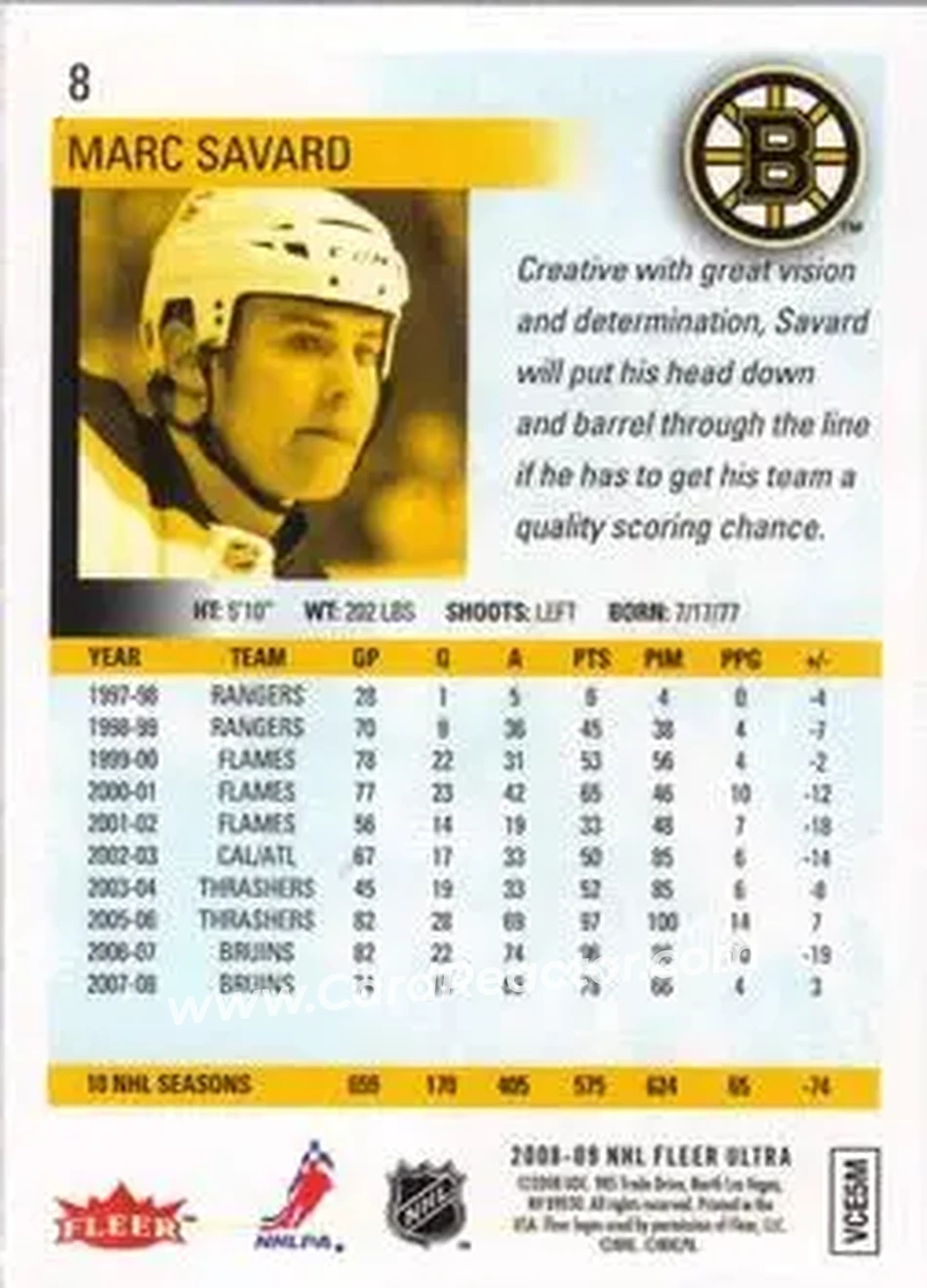 2008-09 Ultra #8 - Marc Savard - Boston Bruins - Back