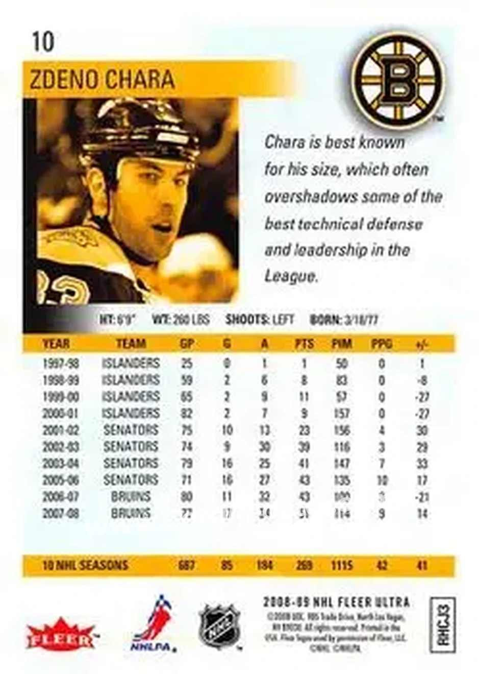 2008-09 Ultra #10 - Zdeno Chara - Boston Bruins - Back