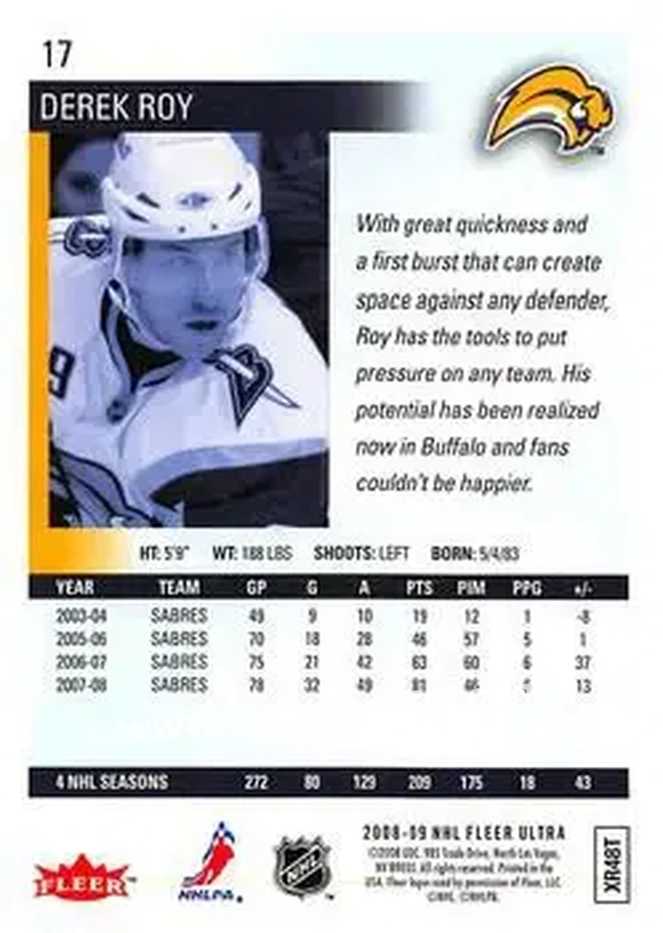 2008-09 Ultra #17 - Derek Roy - Buffalo Sabres - Back