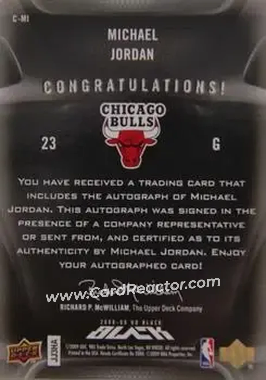 2008-09 UD Black - Commemorative Logo Autographs #C-MI - Michael Jordan - Chicago Bulls - Back