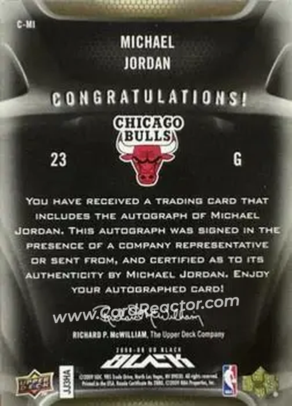 2008-09 UD Black - Commemorative Logo Autographs Gold #C-JO - Michael Jordan - Chicago Bulls - Back
