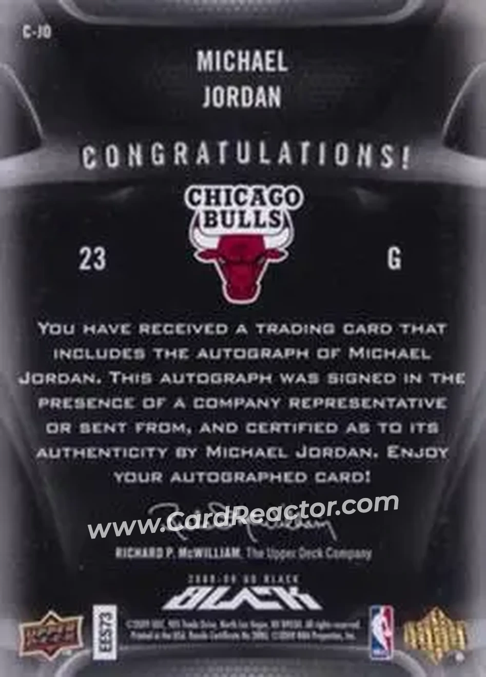 2008-09 UD Black - Commemorative Logo Autographs Gold #C-MI - Michael Jordan - Chicago Bulls - Back