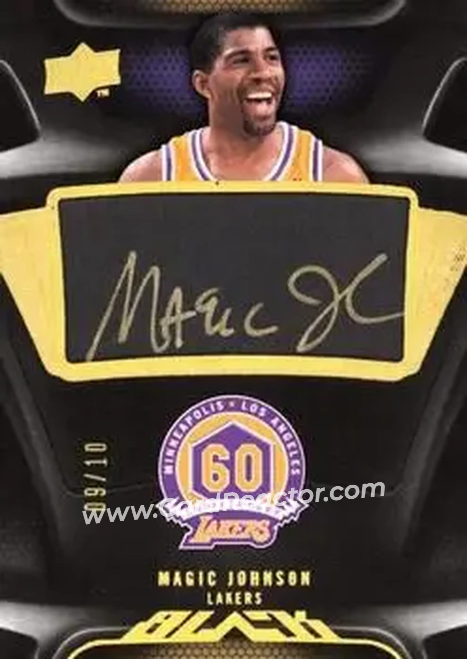 2008-09 UD Black - Commemorative Logo Autographs Gold #C-MJ - Magic Johnson - Los Angeles Lakers - Front 2008-09 UD Black - Commemorative Logo Autographs Gold #C-MJ - Magic Johnson - Los Angeles Lakers - Front