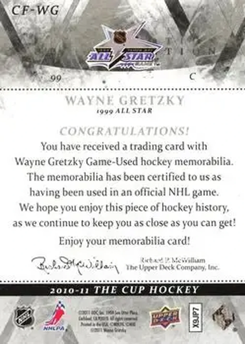 2010-11 Upper Deck The Cup - Foundations Patches #CF-WG - Wayne Gretzky - New York Rangers - Back 2010-11 Upper Deck The Cup - Foundations Patches #CF-WG - Wayne Gretzky - New York Rangers - Back
