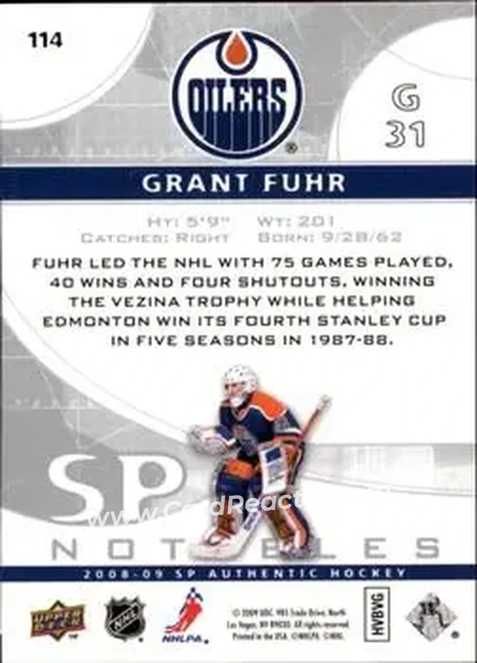 2008-09 SP Authentic #114 - Grant Fuhr - Edmonton Oilers - Back