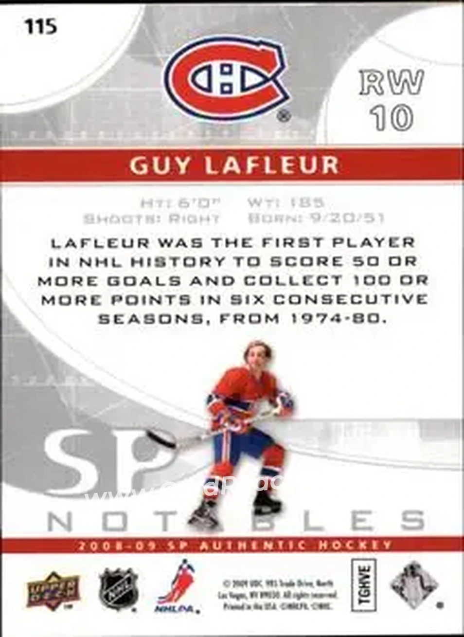 2008-09 SP Authentic #115 - Guy Lafleur - Montreal Canadiens - Back