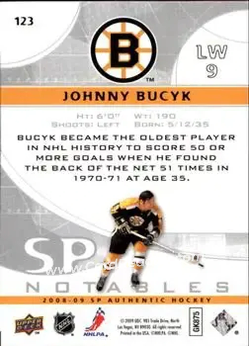 2008-09 SP Authentic #123 - Johnny Bucyk - Boston Bruins - Back