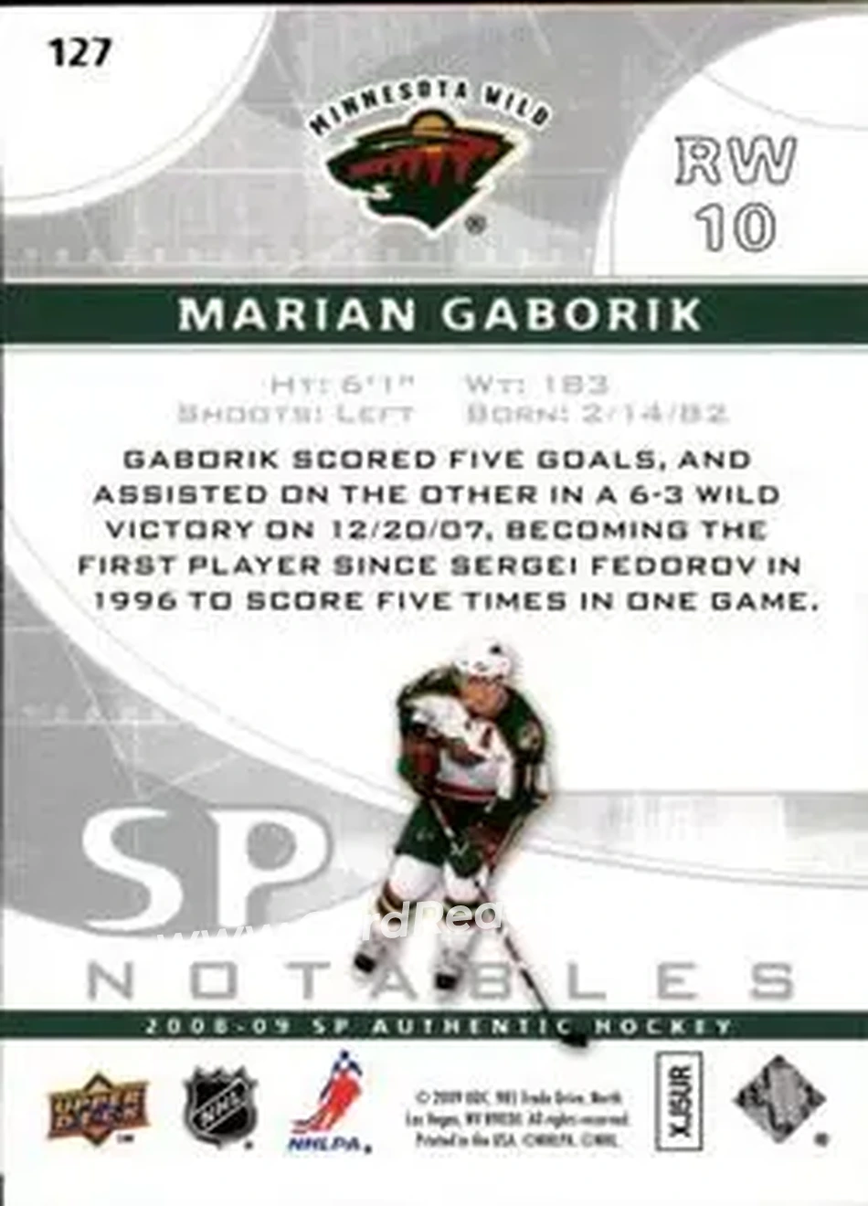 2008-09 SP Authentic #127 - Marian Gaborik - Minnesota Wild - Back