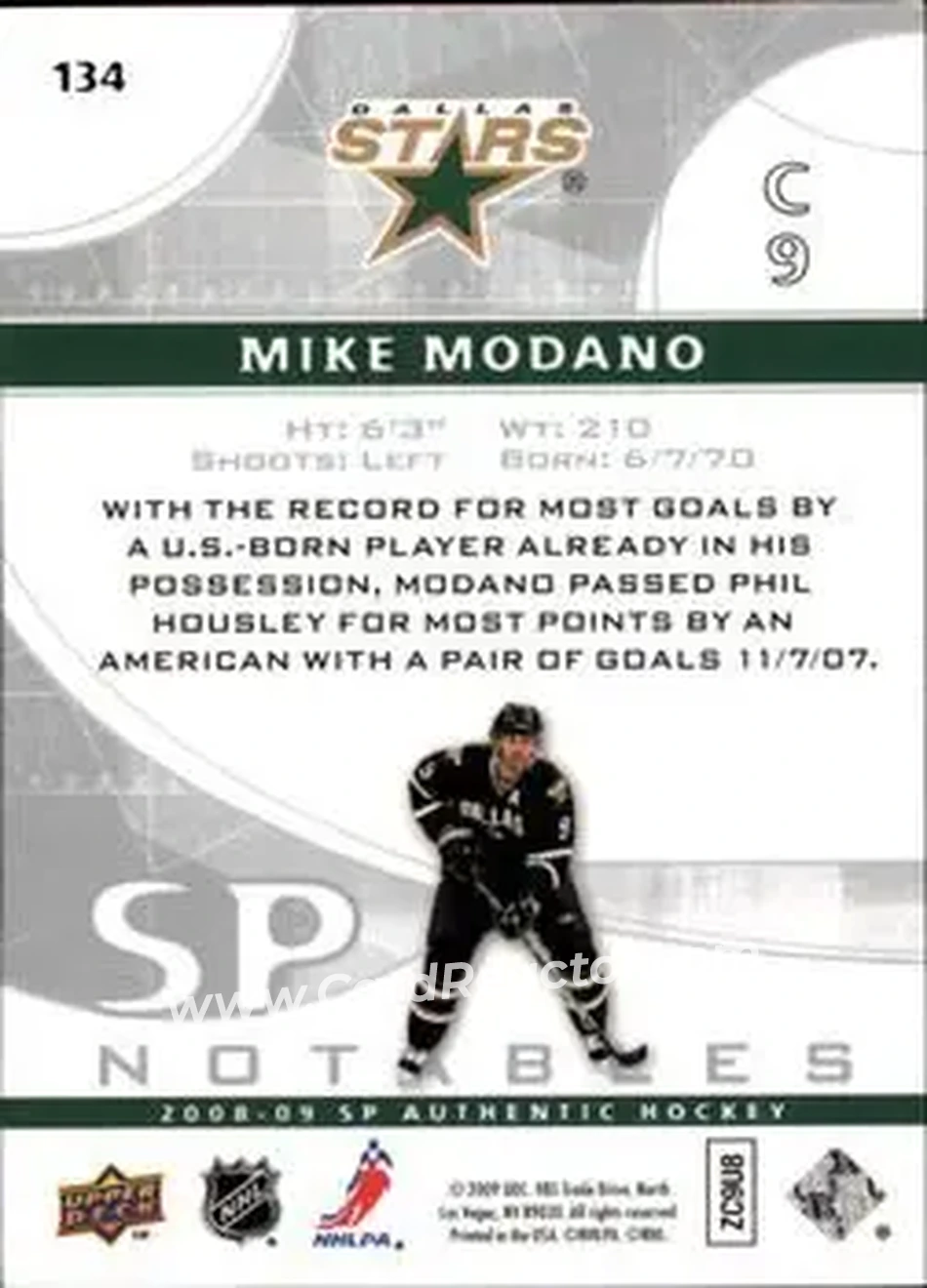 2008-09 SP Authentic #134 - Mike Modano - Dallas Stars - Back