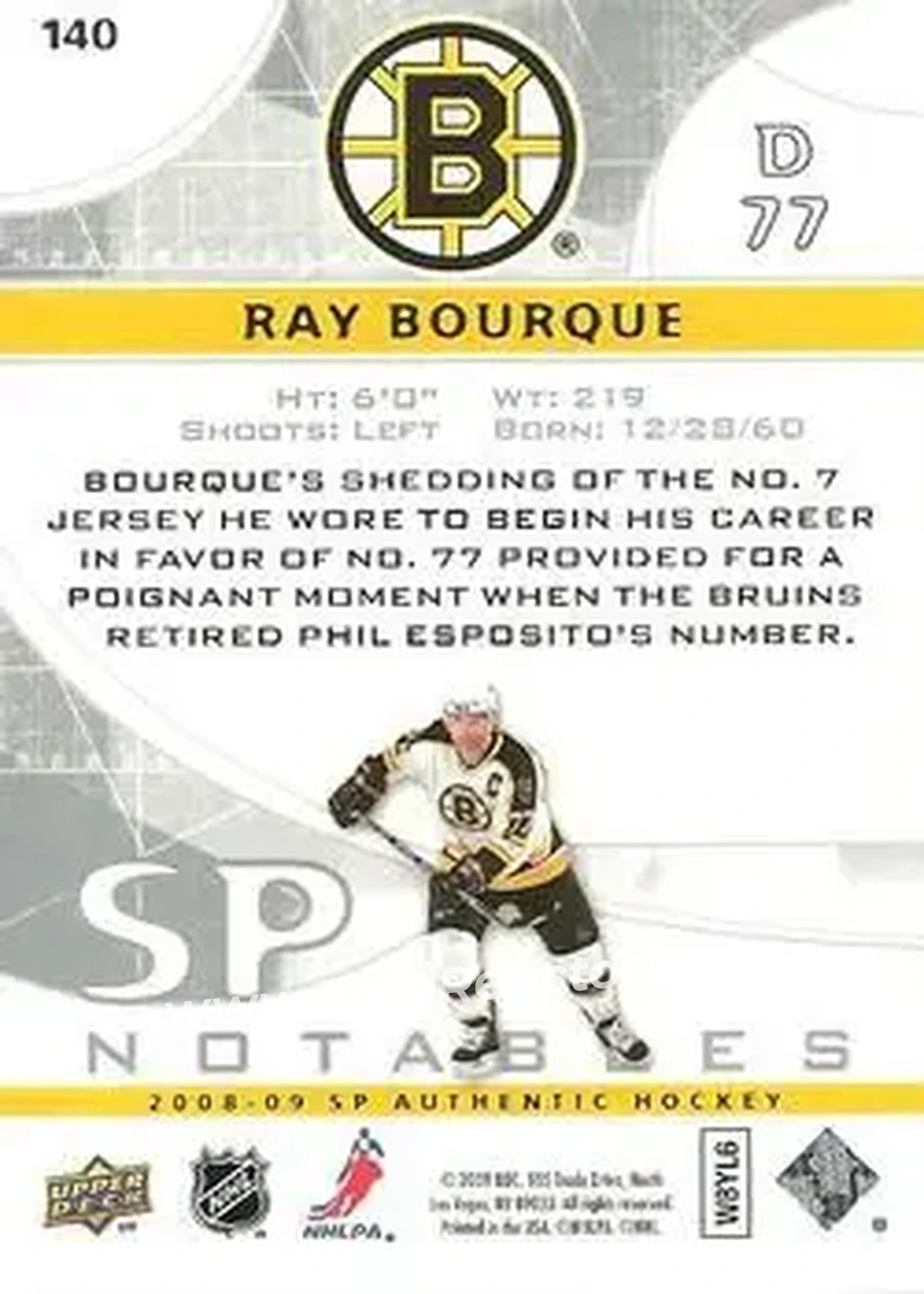 2008-09 SP Authentic #140 - Ray Bourque - Boston Bruins - Back