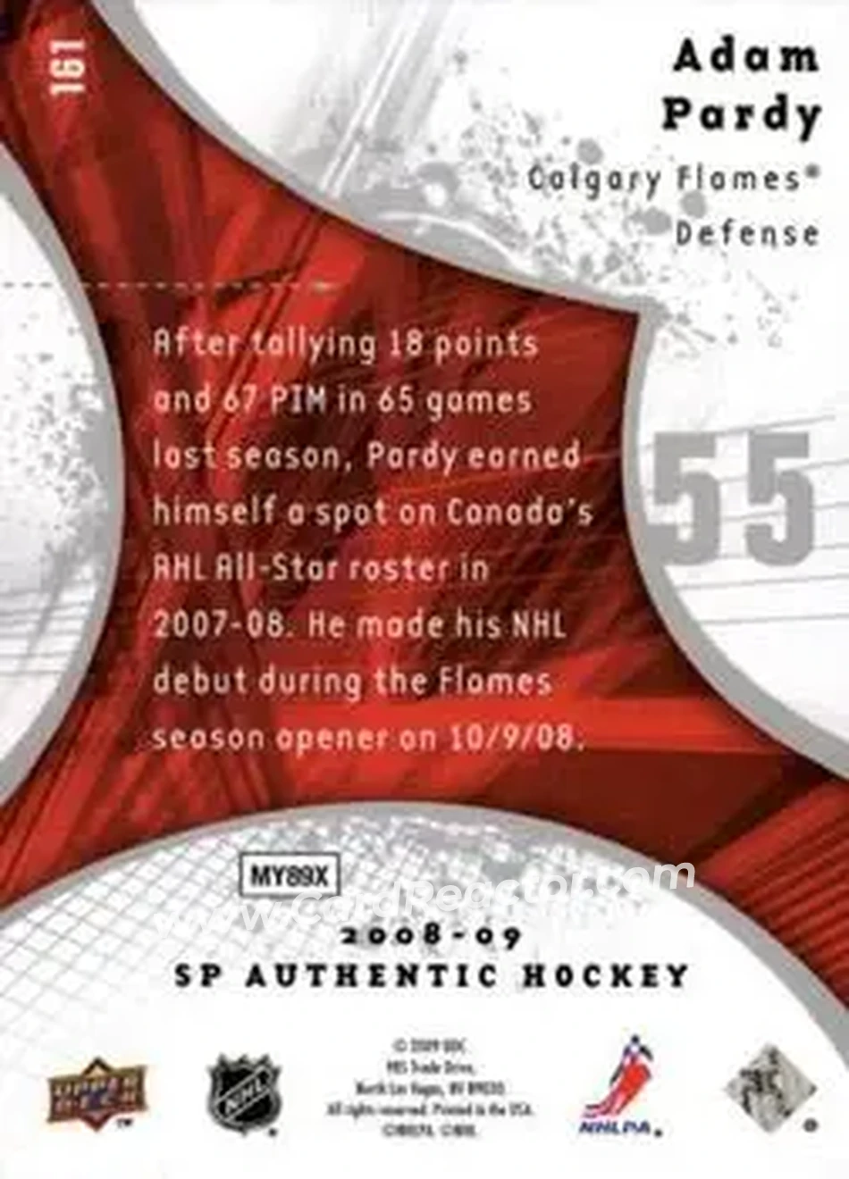 2008-09 SP Authentic #161 - Adam Pardy - Calgary Flames - Back