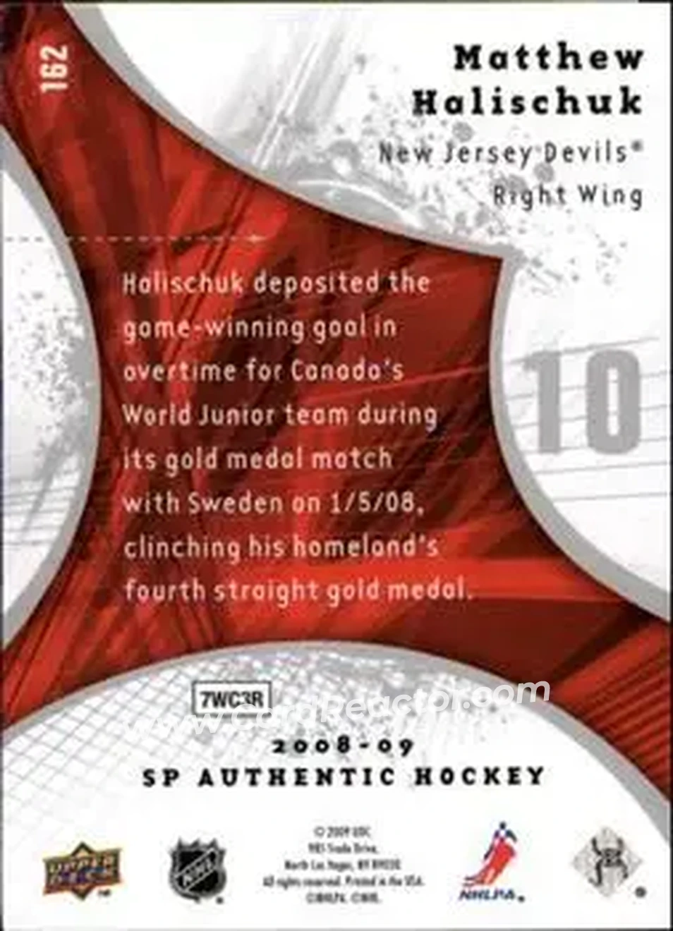 2008-09 SP Authentic #162 - Matthew Halischuk - New Jersey Devils - Back